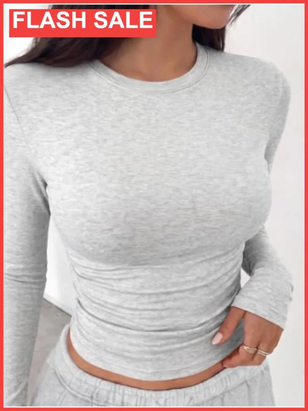 Long Sleeve T-Shirt Women Cotton Spandex Slim Fit Crew Neck Top